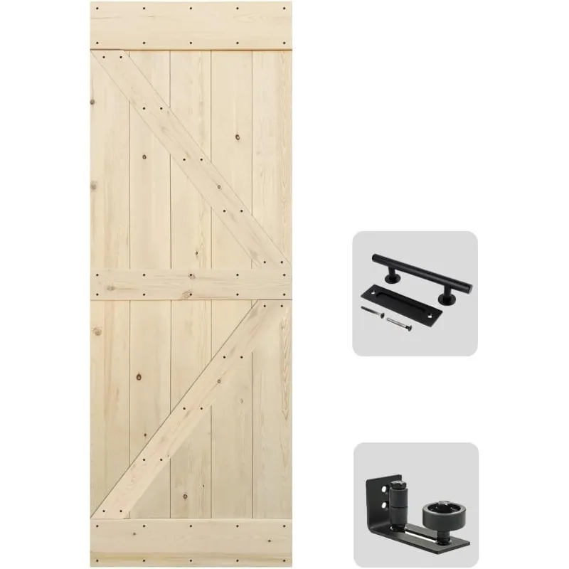 

30in x 84in Barn Door, Unfinished British Brace Knotty Pine/American Traditional Country Style/Single Surfaces/A
