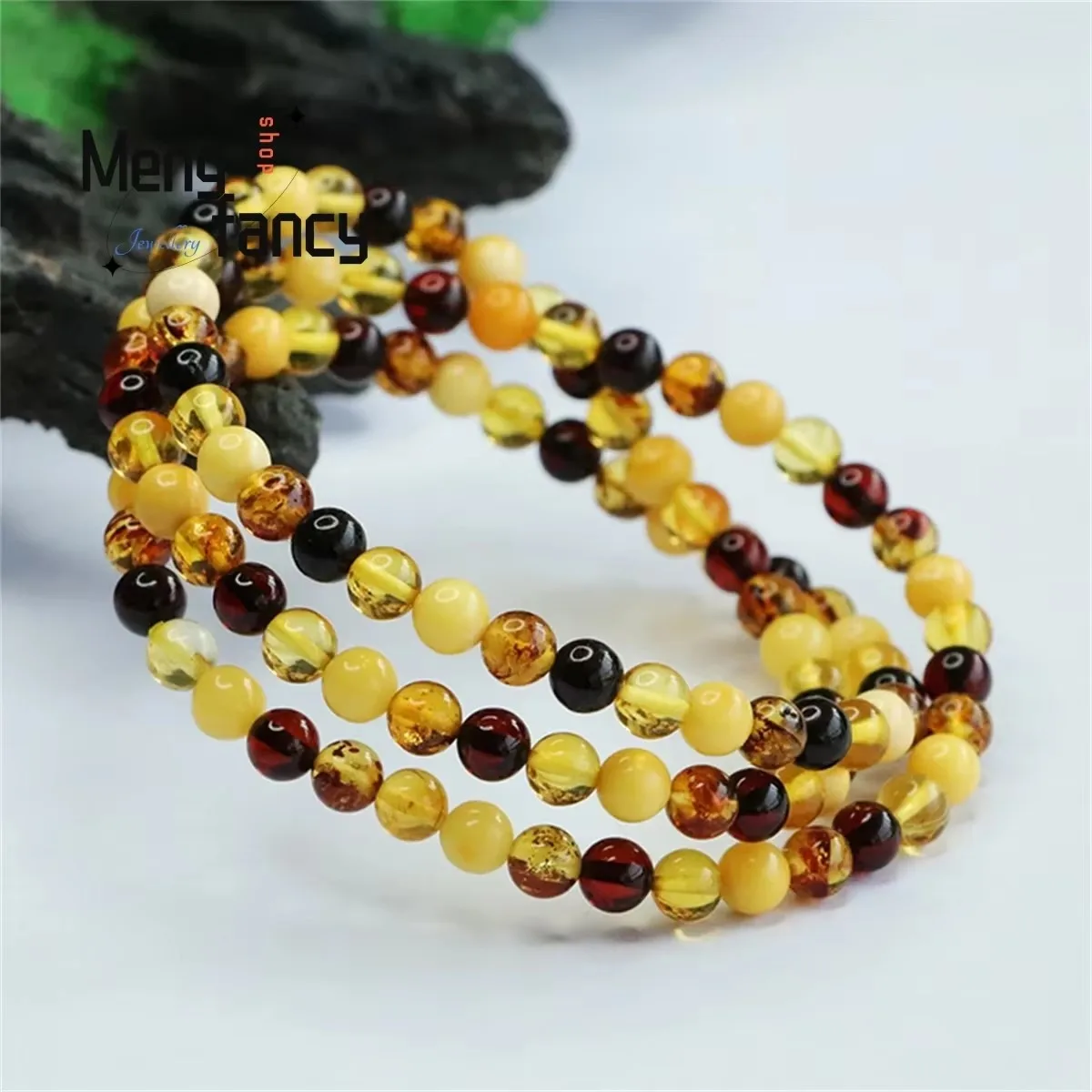 Natural Amber Honey Wax Flower Pearl Multi-circle Beads Bracelet Simple Generous Personality Retro National Style Men Women Gift