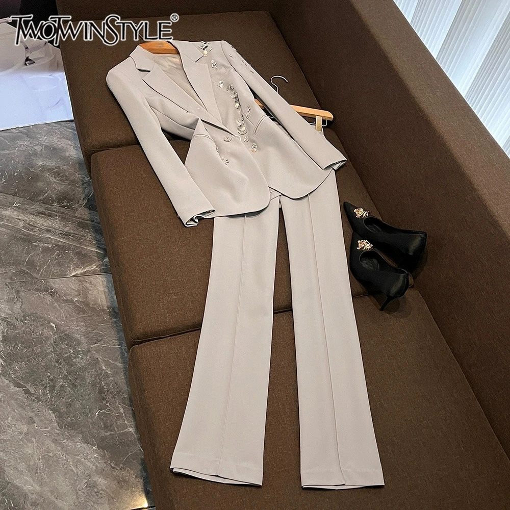 

TWOTWINSTYLE повседневные комплекты из двух предметов для женщин, топ с длинными рукавами и лацканами, брюки с высокой талией, весенний шикарный комплект, женский новый KSE542737
