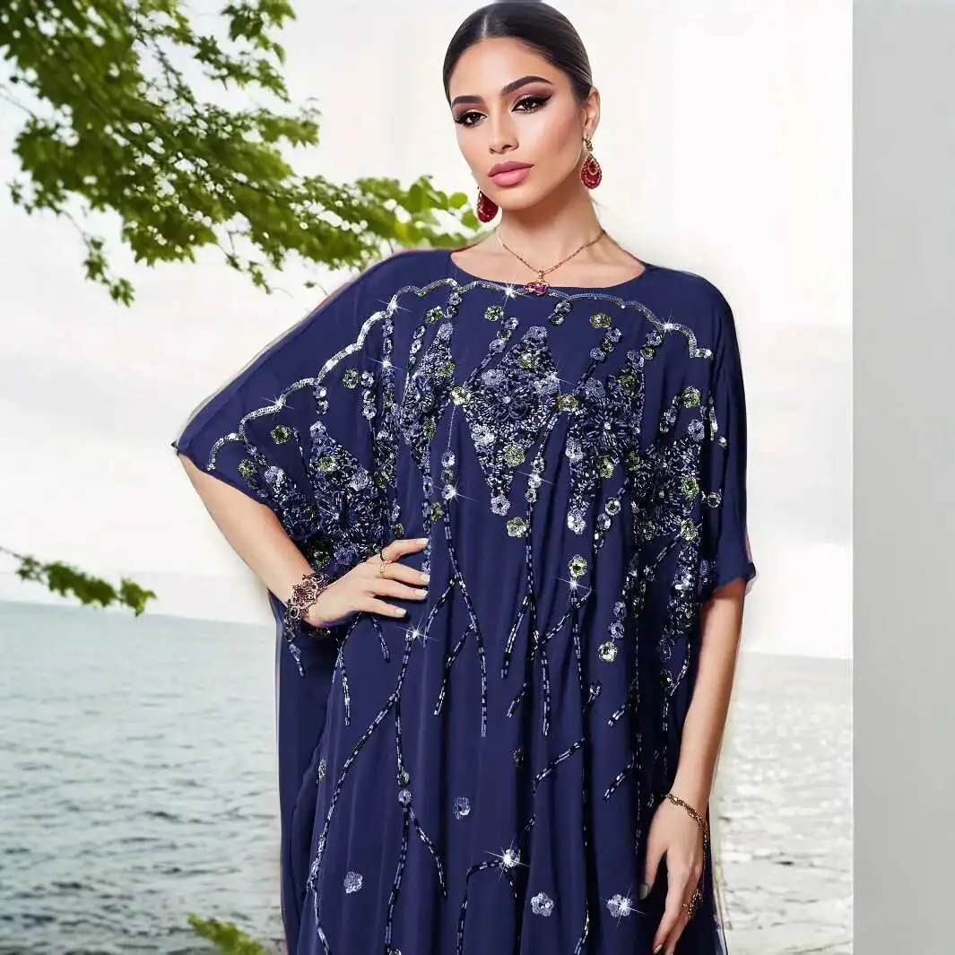 

New Heavy Ba3162 Industry Embroidered Pearl Flower Cape Hand Sewn Three-dimensional Flower Arabic Party Robe Long Skirt Elegant