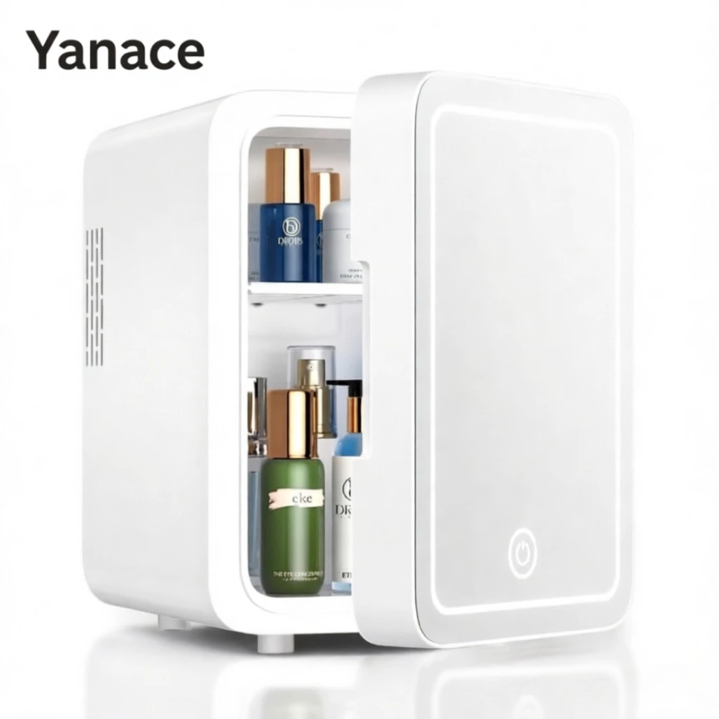 Yanace 6L Mini Fridge for Skincare Cosmetics Portable Makeup Refrigerator with Mirror Door Quiet Desktop Creams Perfumes Fresh