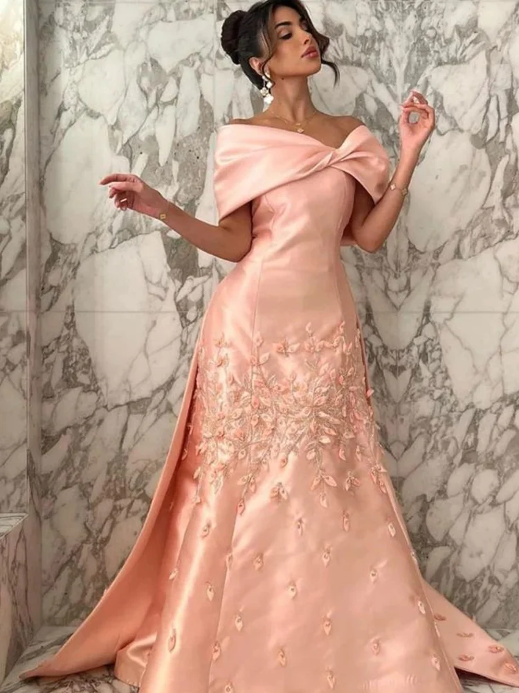 Jirocum Off the Shoulder Prom Dress Women's  3D Flowers Mermaid Party Evening Dresses Floor Length 2024 New Formal Occasion Gown