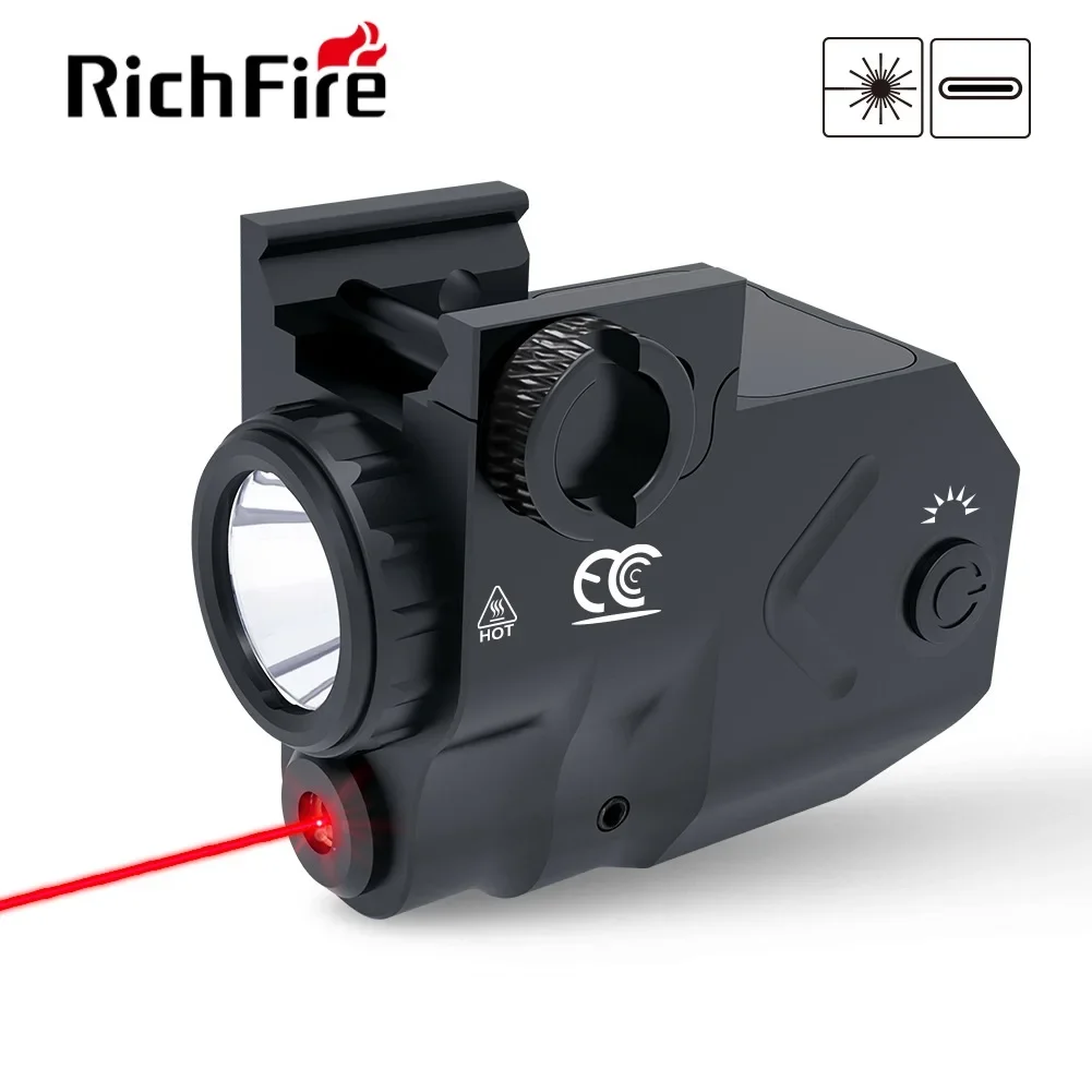 

Richfire Pistol Flashlight LED 1000LM & Red 650nm Laser With Strobe Function Gun Light for Weapon Collimator Sight