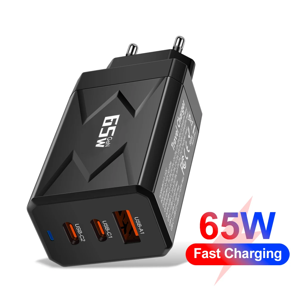 Chargeur USB Type C 65W 3 Ports, Charge Rapide, Prise UE/US, Chargeur Mural pour iPhone, Samsung, Xiaomi, Huawei, Adaptateur de Chargeur de Téléphone USB