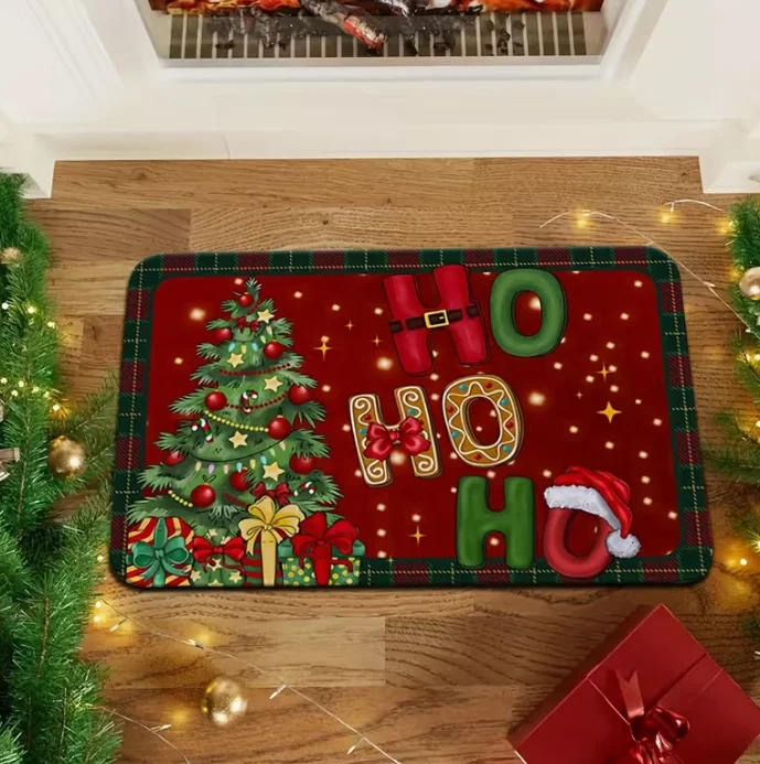 Christmas Tree Doormat, Holiday Decorative Floor Mat, Non-Slip Floor Mat Home Entrances and Bathrooms, Seasonal Decorative Rug