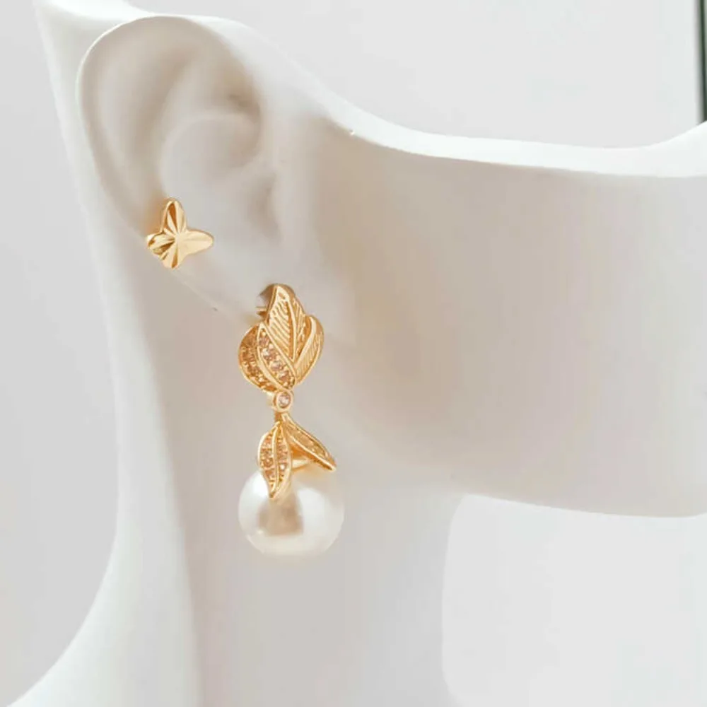 14K Micro-zirconium Baroque Brushed Magnolia Flower Handcrafted Pearl Empty Stand 925 Silver Needle Stud Earrings DIY Earrings