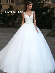 Customized V Neck Wedding Dresses Lace Applique A Line Backless Bridal Gown Custom Plus Size Bride Dresses Vestido De Novia