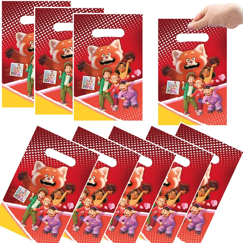 Disney Turning Red Panda Theme Candy Bag Handle Gift Bag Birthday Decoration Snack Loot Package Festival Party Favor Plastic Bag