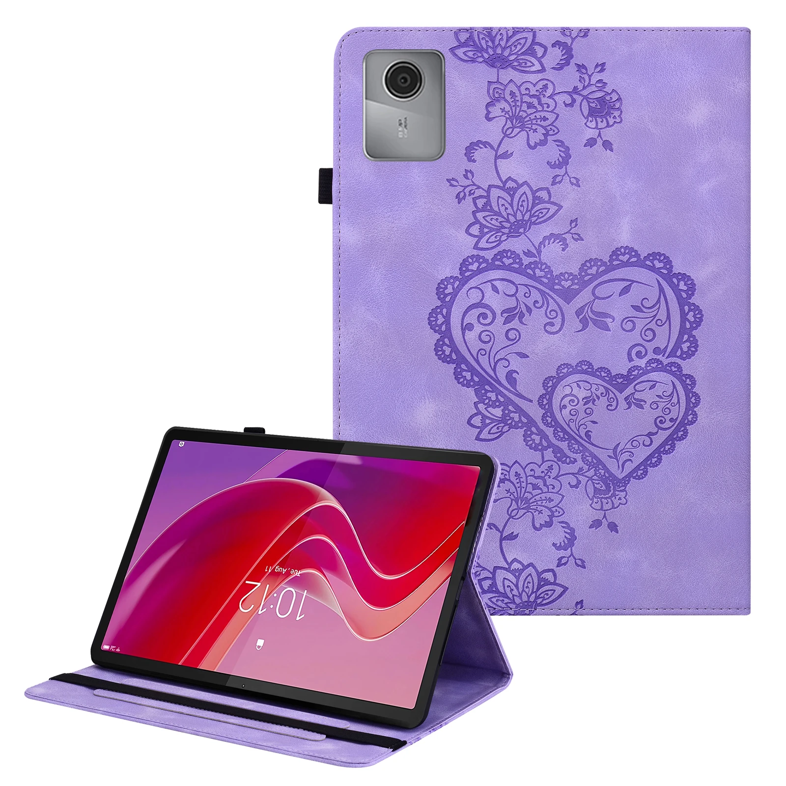For Lenovo Tab M11 (TB-330FC)  /  Xiaoxin Pad 11 2024 (TB-331FC) Leather Case Heart Imprint Foldable Stand Card Slot Stylus Hold