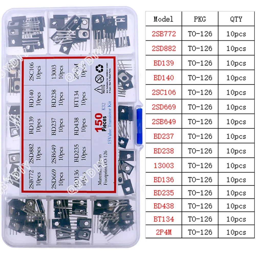 TO-92 TO-92L TO-126 TO-220 Series Mosfet Triode Thyristor PNP NPN Transistor Assortment Kit Box