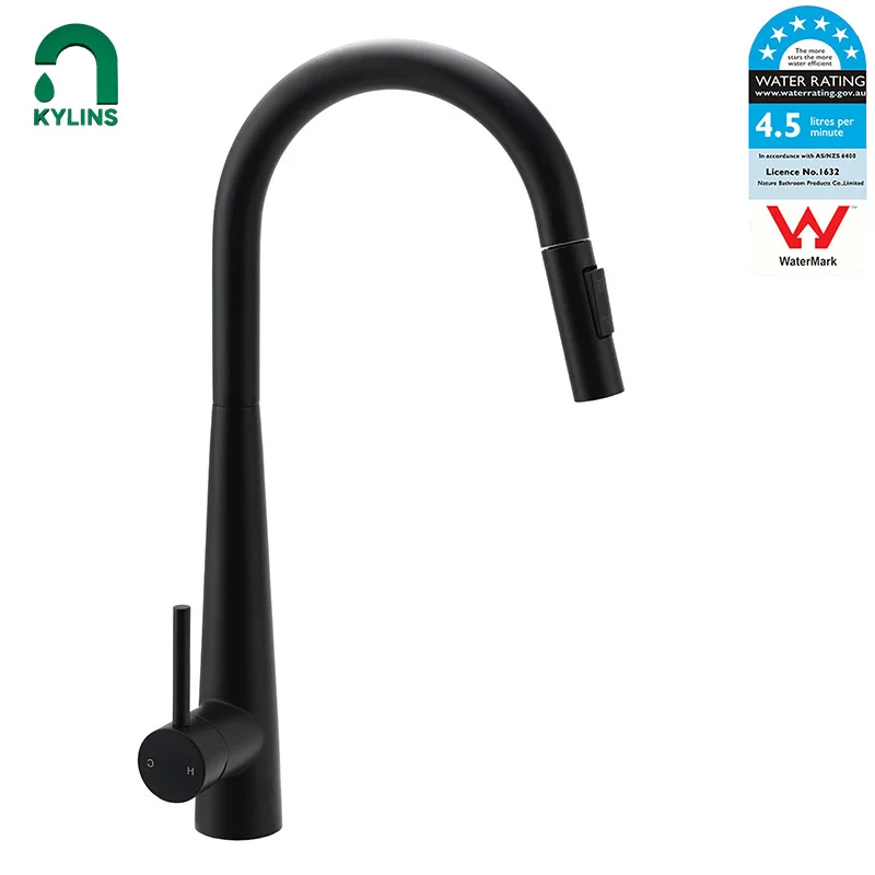 KYLINS Stainless steel Black  Kitchen Faucet Pull Out Kitchen Sink Water Tap Single Handle Hot And Cold Mixer Tap 360 Rotation