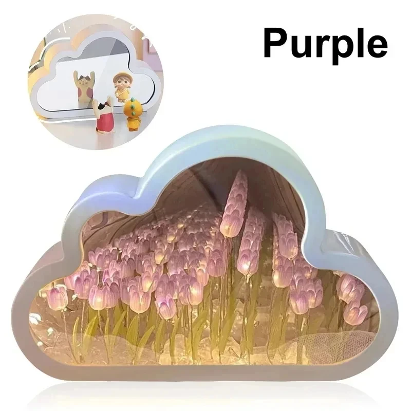 Cloud Tulip Night Light Handmade DIY Material Flower Home Decor Mirror Creative Atmosphere Lamp Birthday Gift Valentine\'s Day