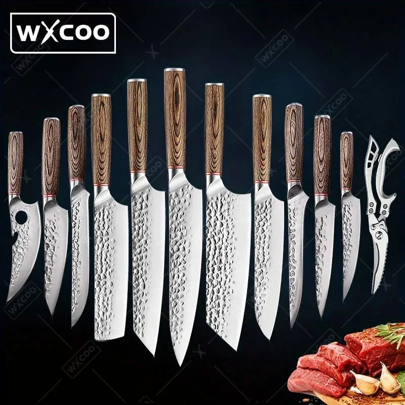 12Pcs, Professional Kitchen Chef Knife Set, Multipurpose Knife Boning Knife Kitchen Scissor Meat Fruit Boning Duck Fish Scissor