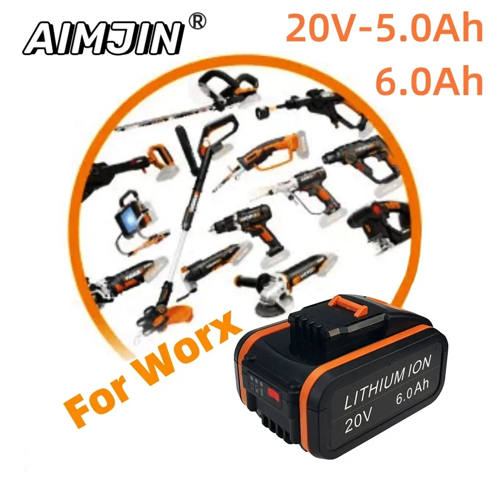 

100% New 20V 6.0Ah For Worx WA3551.1 5.0Ah Li-ion Battery WA3553.2 WX390 WA3572 WX367 With charger