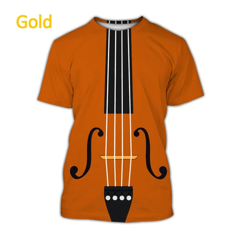 

2022 Summer New Violin 3D Printing T-shirt Men's and Women's Musical Instrument Printing Music T-shirt