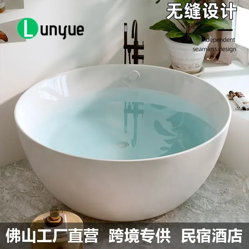Large Round Acrylic Bathtub Double Thermostatic Massage Cylinder for Family Villa Hotel Luxury Freestanding Soaking Tub