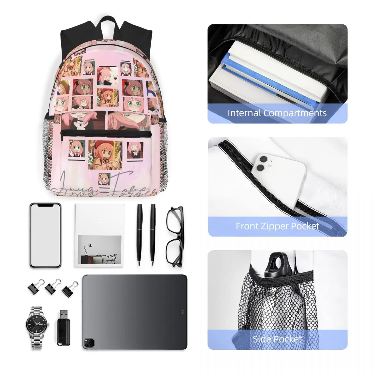 Anime Spy X Family Anya Forger Student Backpack School Bag Hiking Travel Daypack for Boys Girls Fashion Bookbag Shoulder Bags