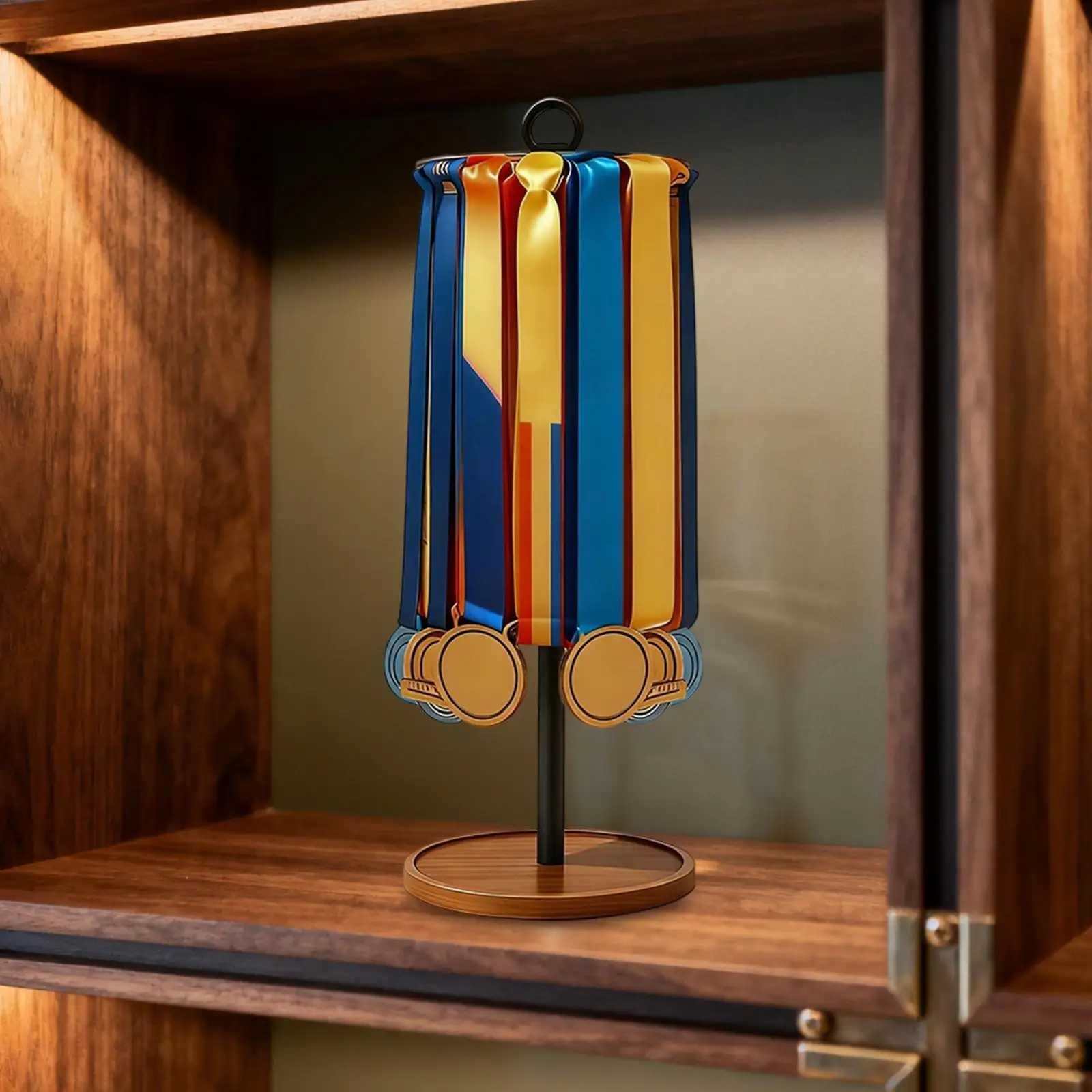 Medal Hanger Storage Rack Rotating Easy Hanging Wooden Base Desktop Organizer Award Holder for Running Race Runners Football