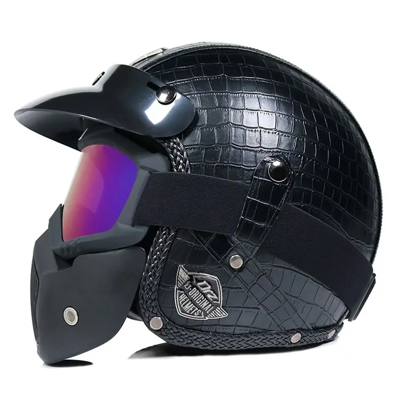ORZ Retro Half Open Motorcycle Helmet Retro Cruising 3/4 Couple Helmet Coffee Shop Motorcycle Hat Moto Casco Casque De Moto