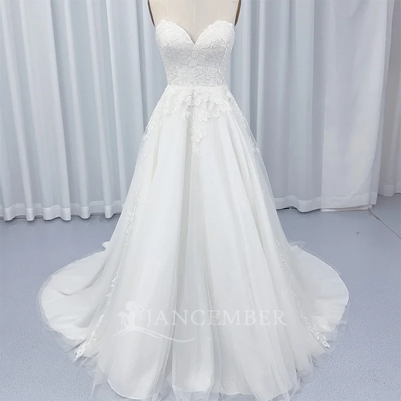 Beach Wedding Dress Strapless Party Bridal Dresses Customized Vestido De Noiva Gelinlik Arabic mariee Shiny Bridal Gowns HX39