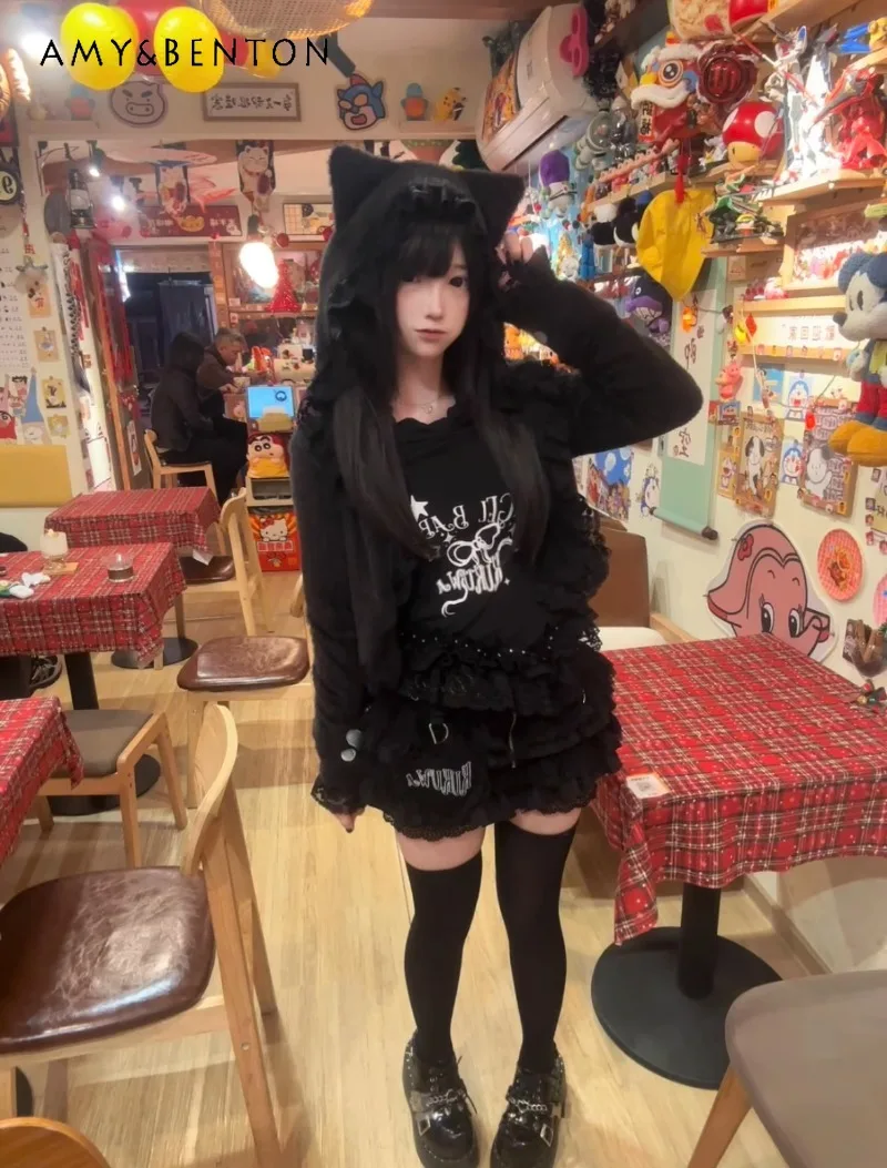 

Японский оригинальный весенний костюм Yameng с открытыми плечами, тонкий плечевой ремень с длинными рукавами, темная юбка с вышивкой, брючный костюм для женщин