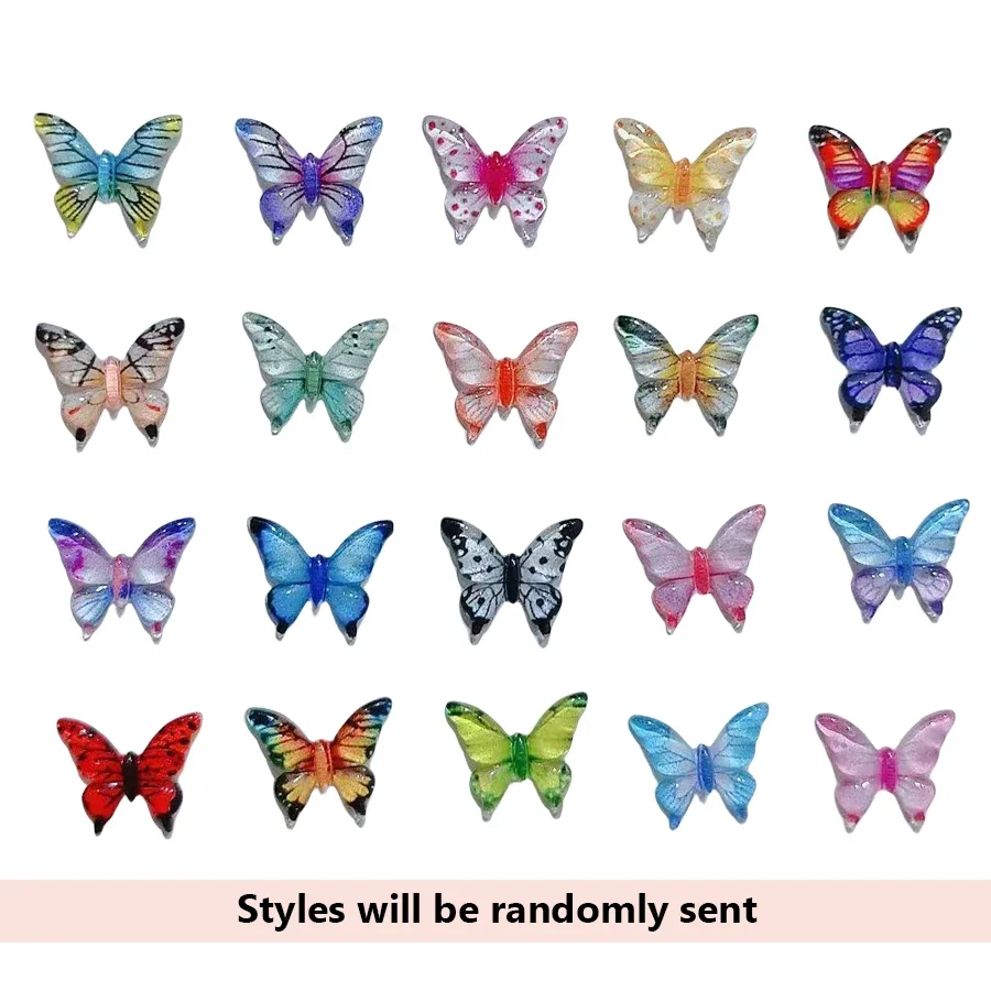 20/30/50/100pcs Colorful Resin Cartoon Ice Butterfly Flatback Beads for Nail Art, Scrapbook DIY Jewelry Decor Crafts