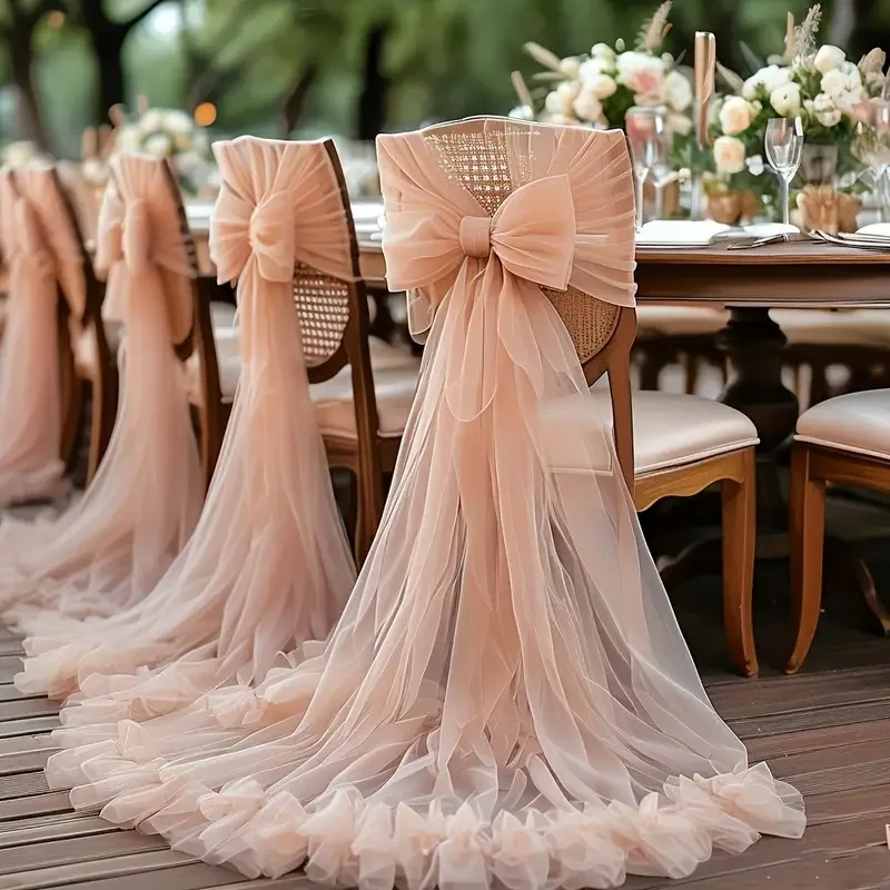 50-10pieces 200x75cm Gauze Chair Back Veil Wedding Chair Sashes Wedding Chair Bows Covers Ribbon Party XMS Aisle Chair Decor