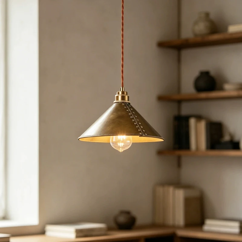 Wabi Sabi Vintage Brown Leather Pendant Lights Designer Creative Hanging Lamps Living Room Bedroom Restaurant Ceiling Chandelier