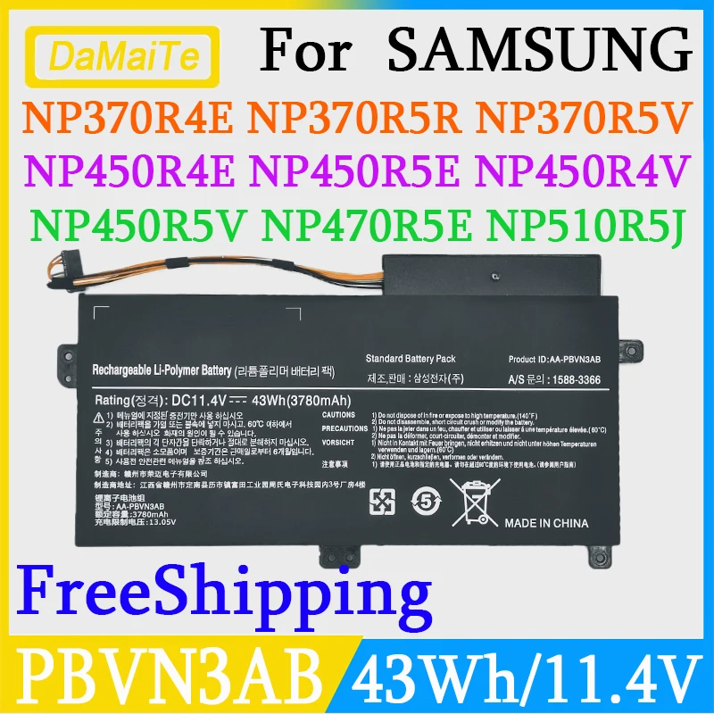 New AA-PBVN3AB Battery For SAMSUNG NP370R4E NP370R5E NP370R5V NP450R4E NP450R5E NP450R4V NP450R5V NP470R5E NP510R5E Laptop