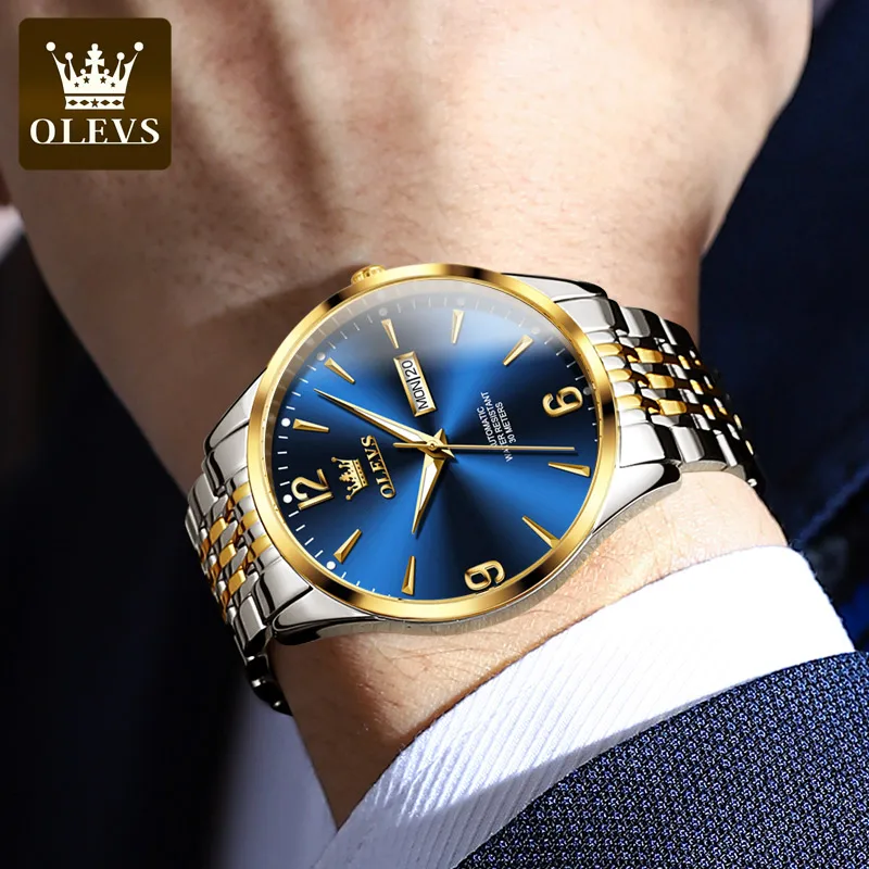 OLEVS Men\'s Automatic Mechanical Watch Self-Winding Luxury Gold/Silver  Classic Calendar Waterproof Luminous Business Watch