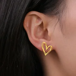 Cazador Cute Kpop Heart Stud Earrings for Women Girls Stainless Steel Gold Color Piercing Earrings Jewelry Christmas Gift 2024