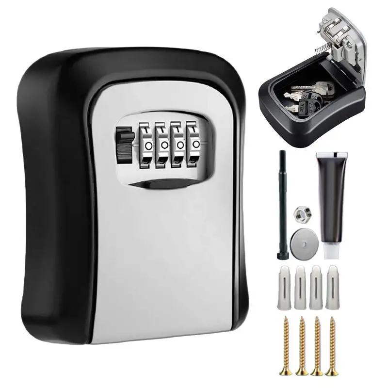 Household Code Key Box Outdoor Waterproof Decorative Keybox Wall-mounted Metal 4 Digit Combination Password Keysafe Storagebox