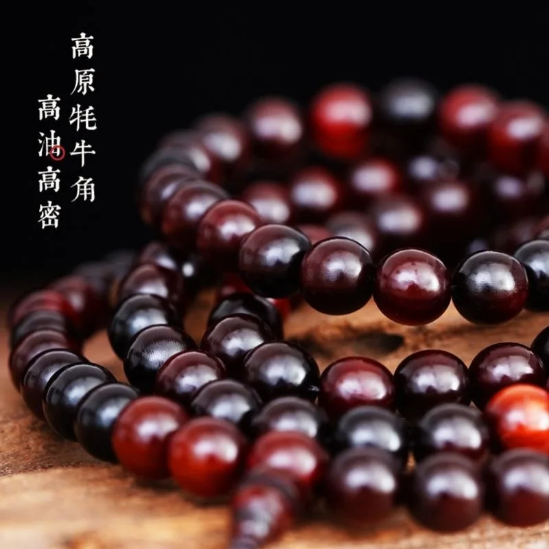 Tibetan vintage-style , Ba Yi Sa 108-bead bracelet, yak horn hand-held prayer beads for men women to handle and play