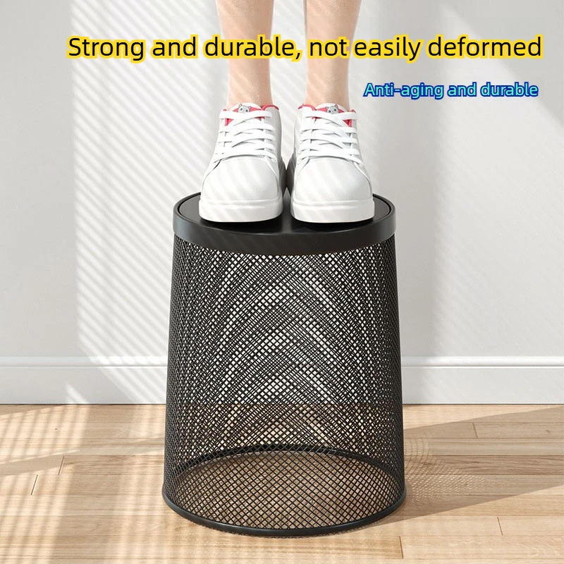 9L Large Black Metal Mesh Trash Can Round Iron Waste Bin Lightweight Garbage Basket for Home Kitchen Bathroom Office Bedroom