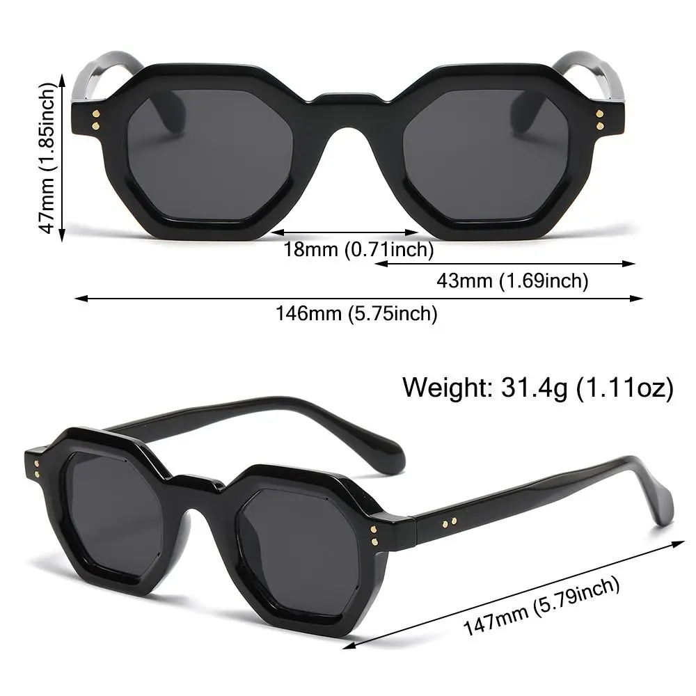 Vintage Polygon Square Women\'s Sunglasses Fashion Small Hexagon Shades UV400 Rivets Sun Glasses Trending Outdoor Sports Eyewear