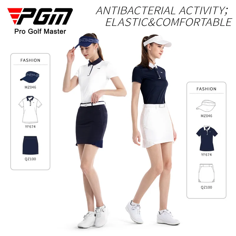 PGM Golf Clothing Women's Summer Short Sleeve Top Breathable Slim T-shirt Women's Lapel POLO Shirt YF674