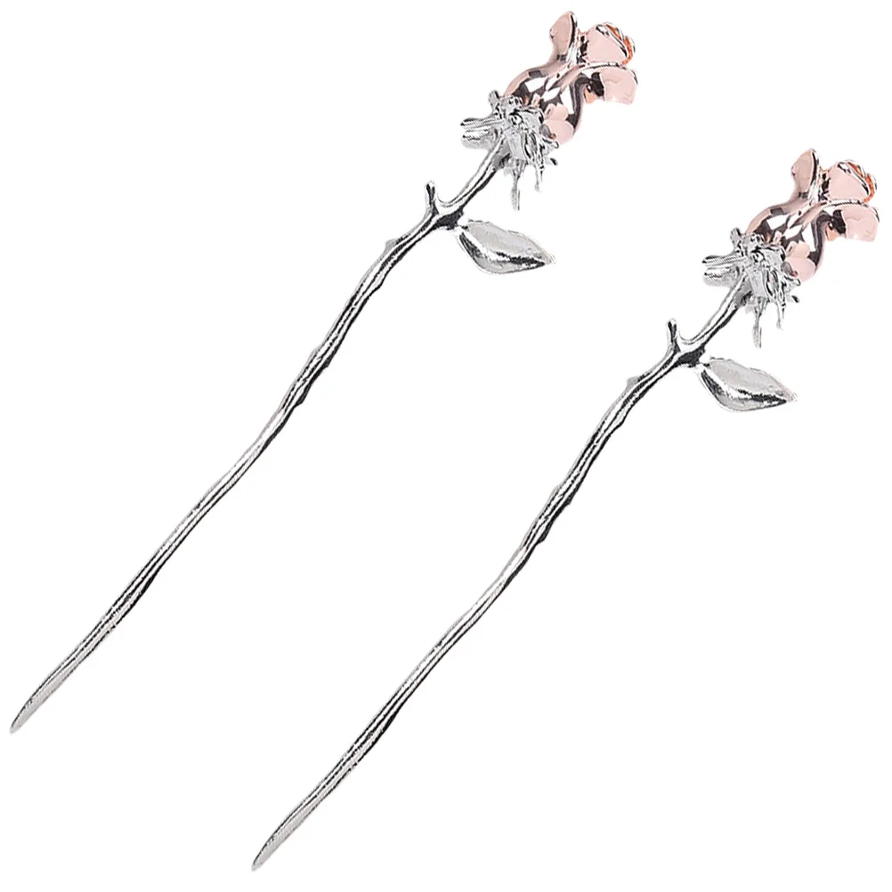 

2pcs Rose Hairpin Stick Vintage Women Accessories Bun Hair Sticks Smooth Durable Long Hair Chignon Pin Flower Hairpin
