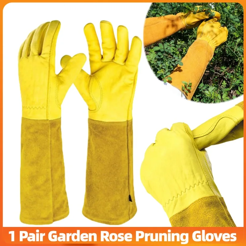 

1Pair Garden Gloves Long Thorn Proof Rose Pruning Gauntlet Breathable Floral Labor Working Mitten Protection Elbow for Women Men