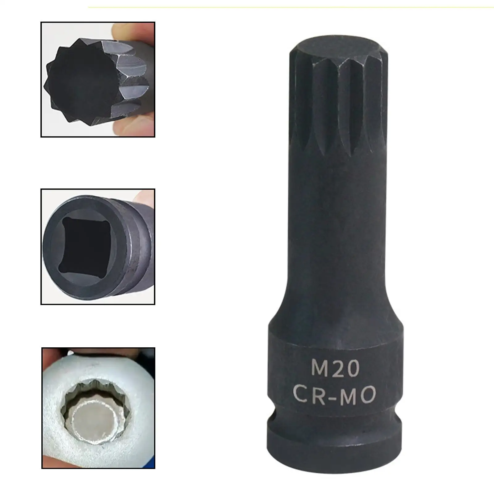 Triple Square Spline Bit Socket Functional Lightweight 20mm Garage Sturdy Auto Maintenance M20 Impact Triple Square Bit Socket