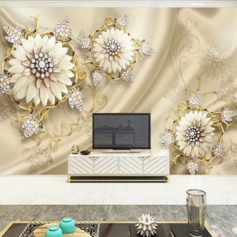 

Custom 3D European Jewelry Floral Mural Home Decor Wallpaper For Living Room Bedroom Office Background Painting Wall Covering