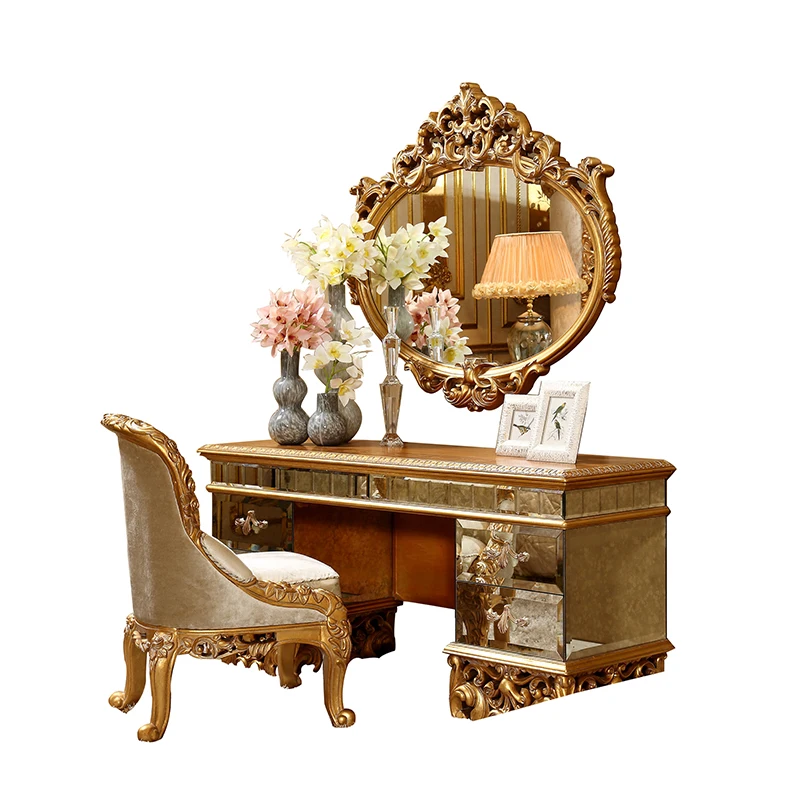 

Ancient castle natural flower vine design dresser set antique gold dresser set