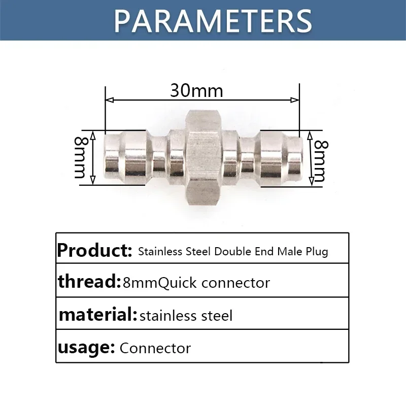 2pcs Double-End Plug Quick Disconnects Connector 8mm M8x1  Quick Release Couplings Air Refilling Fittings Socket Air Pumps Parts