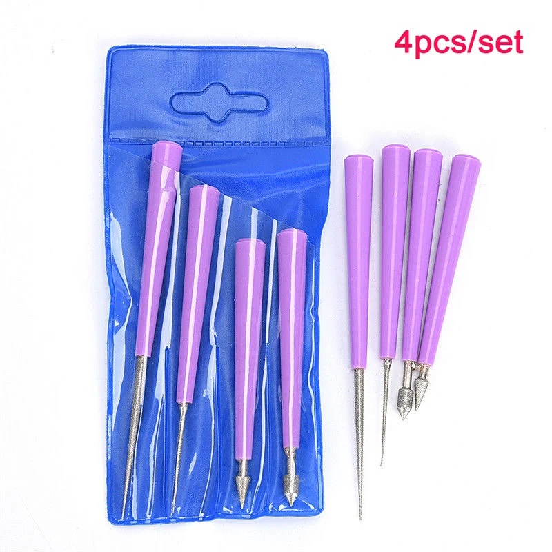 

4pcs Purple Making Diamond Pearl Glass Bead Reamer Burr Beading Hole Enlarger Tool Woodworking Hand Craft Tool Set