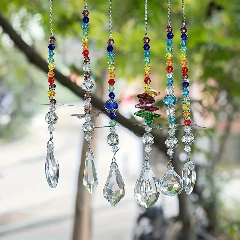 6Pc/Set Crystal Ball Prism Suncatcher Window Rainbow Maker z zawieszką w kształcie motyla do dekoracji domu, biura, ogrodu