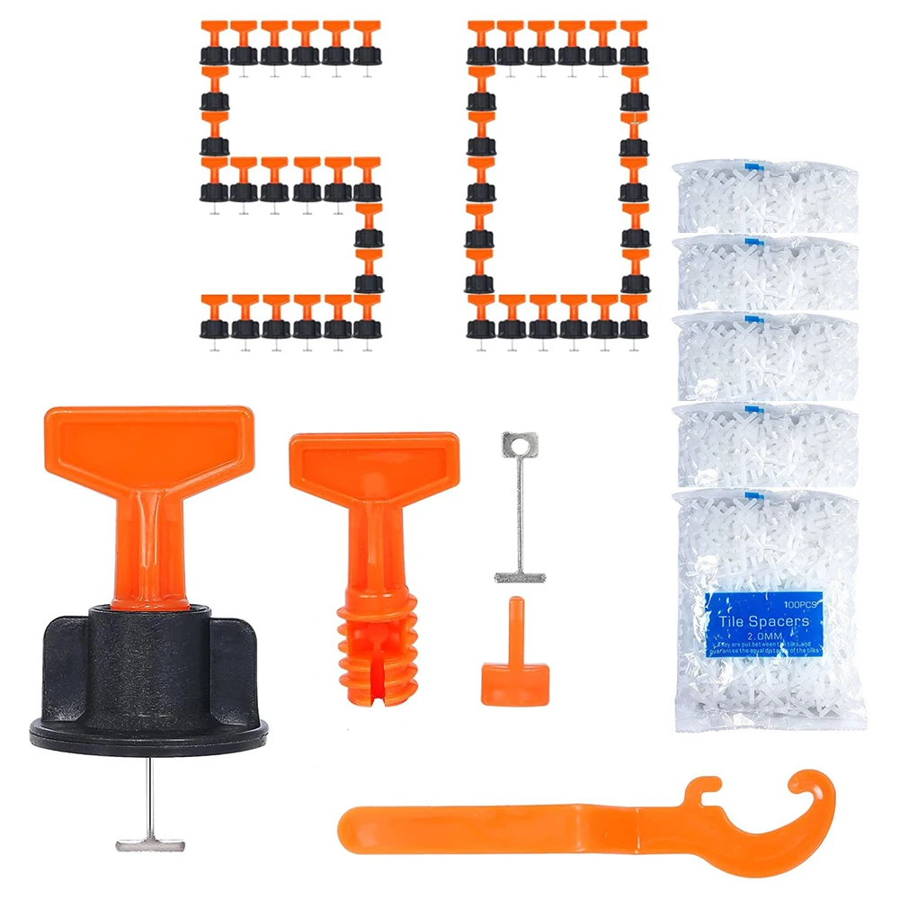 

Tile Leveling System Kit,Tile Leveler Spacers+Cross-Tile Spacers+Wrench+ Replaceable Spare Steel T-Pin,Tools for Wall Floor Tile