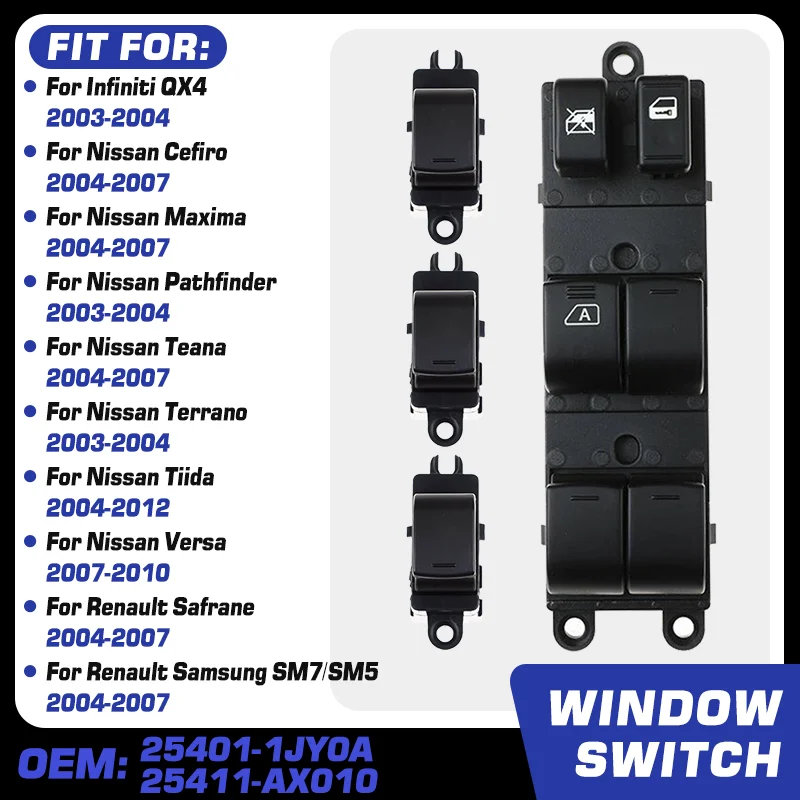

For Nissan Cefiro Maxima Pathfinder Teana Tiida Rogue Versa Renault Samsung SM7/SM5 2004-2012 Power Window Control Switch Button
