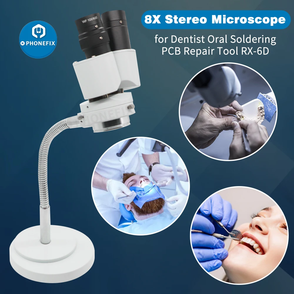 8X Dental Stereo Binocular Microscope Lab Clinic Equipment  Industrial Inspection Soldering PCB Repair with LED Light Adjustable