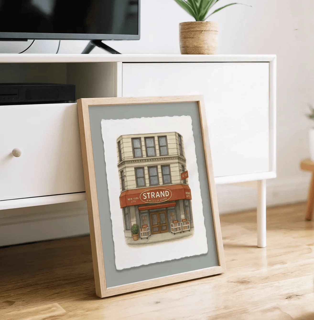 NYC Strand Bookstore Canvas Prints Posters Decor, Vintage Book Shop Watercolor Wall Art for Study Living Room Library Cafe