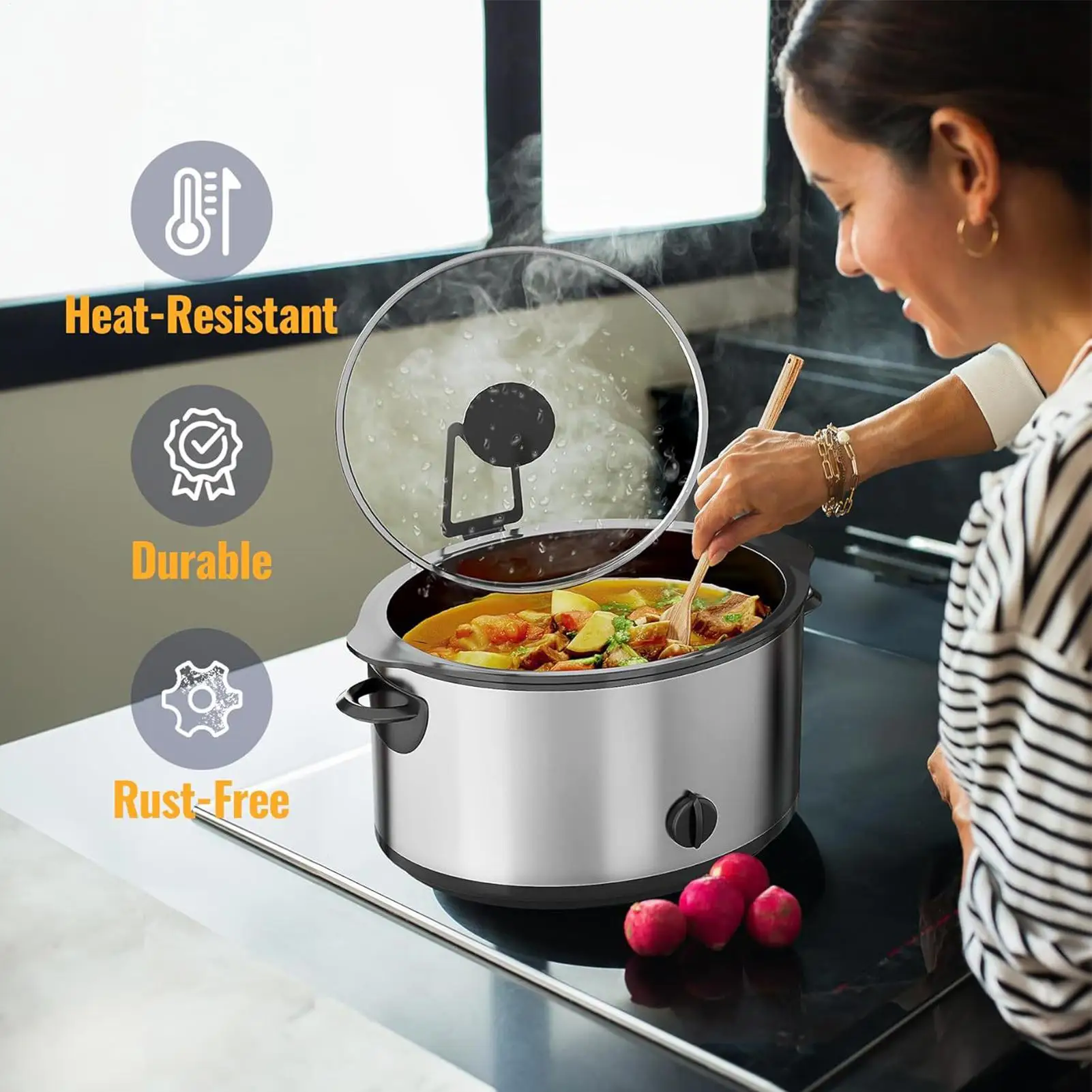 2pcs Slow Stew Pot Lid Holder Slow Cooker Lid Attachment With Drip Tray Pace-Saving Pot Cover Rack Hands-free Stove Lid Holder