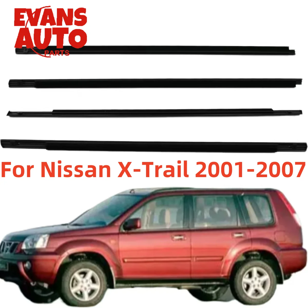 4Pcs Car Window Weatherstrip Black For Nissan X-Trail 2001-2007 80821-8H300 80820-8H300 82821-8H300 82820-8H300